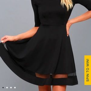 Lulus Sheer Factor Black Mesh Skater Dress - Large